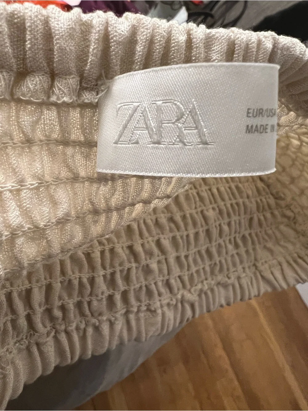 Zara Cream Smocked Waist Wide-Leg Joggers